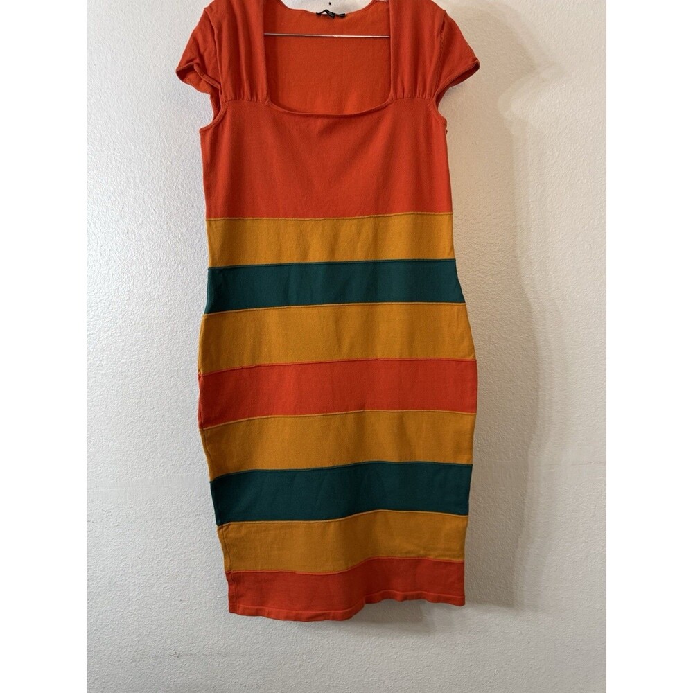 Metrostyle Color Block Body Con Dress Yellow Teal Orange cap sleeves Y2K 2000s
